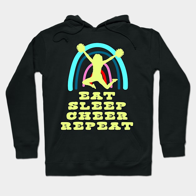 Eat Sleep Cheer Repeat with Boho Rainbow Hoodie by tropicalteesshop